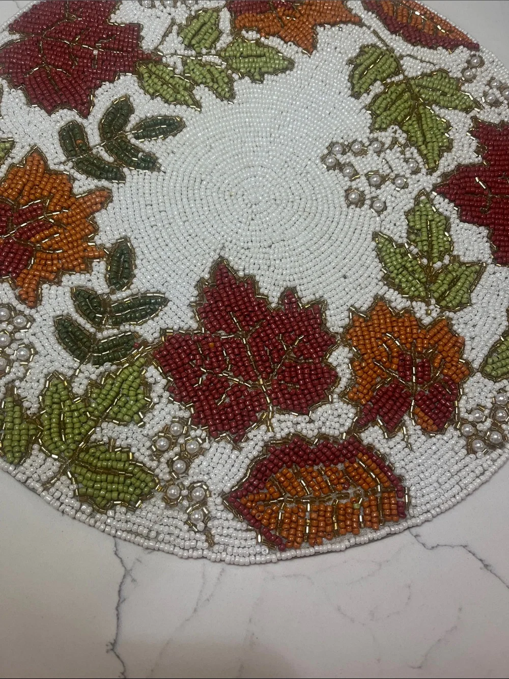 Tahari FALL LEAVES Beaded Placemat Charger 14” Multicolor Fall Thanksgiving NEW